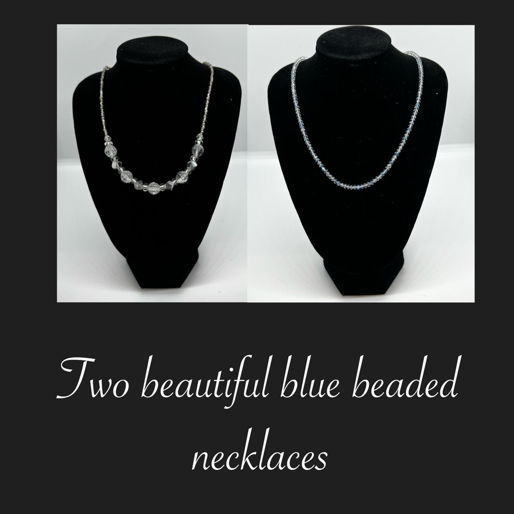 Elegant Blue Beaded Necklace Set of two